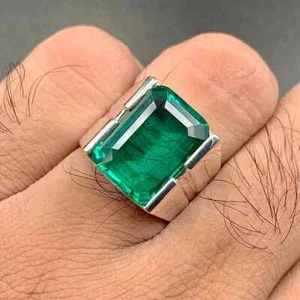 Emerald Cut 12 Carat Rich Green Emerald Mens Square Shape Ring Sterling Silver 9 - Picture 1 of 7