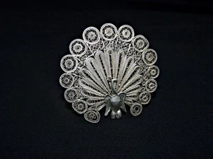 VINTAGE Silver peacock, filigram brooch - Picture 1 of 6
