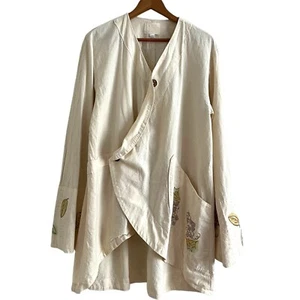 Vtg Blue Fish Hand Painted Jacket Size 1 XL Artsy Lagenlook Lagom Organic Cotton - Bild 1 von 18