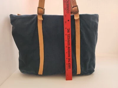 Hearth & Hand Magnolia Canvas & Leather Tote Bag Navy Blue Casual Classic - Image 1 of 3