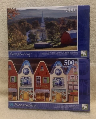 Lot #4 Two 500 Pc Puzzlebug Puzzles Peacham Church Vermont & Belgian Sweets NEW - Image 1 of 3