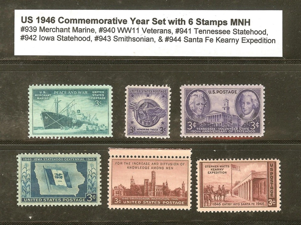 U.S. 1946 Commemorative Year Set 6 MNH Stamps - Image 1 of 1