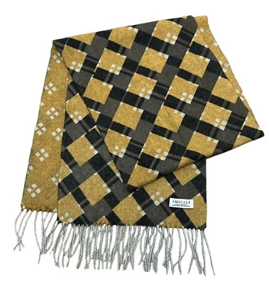 Amicale Wool Cashmere Scarf Shawl Womans One Size Yellow Black Fringe - Image 1 of 4