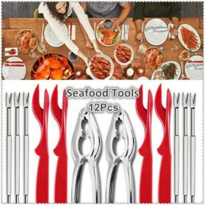 12Pcs Seafood Tools Crab Crackers Nut Cracker Forks Set Opener Shellfish Lobster - Image 1 of 4
