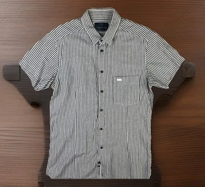 Vintage Diesel Black Gold Shirt Y2K Linen Blend Striped Button Front Men Sz 46 - Picture 1 of 9