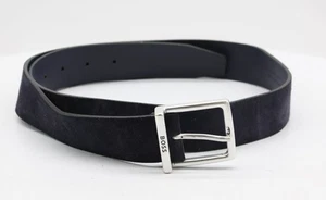 HUGO BOSS SMOOTH SUEDE LEATHER MENS BELT BUCKLE UK 32" DARK BLUE RRP £49 AD - Picture 1 of 3