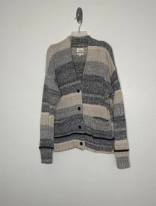 Wilfred Free Italian Yarn 100 % Baumwolle Grobstrick grau creme Strickjacke Gr. Large - Bild 1 von 6