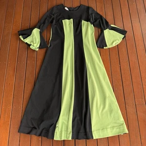 Vintage 1980s Maxi Dress Size 18 Paul Jason Green Black - Picture 1 of 8