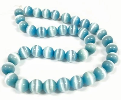 38 Ojo de Gato Fibra Óptica Vidrio Turquesa 10mm. Cuentas redondas lisas 2592 Foto 1 de 4