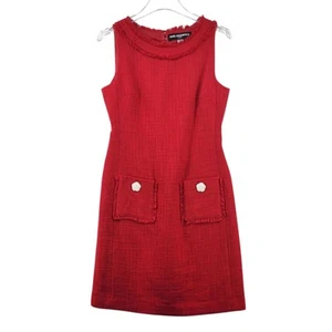 Vestido midi de tweed Karl Lagerfeld Paris para mujer cuello en V flecos bolsillos sintéticos talla 4 - Imagen 1 de 10