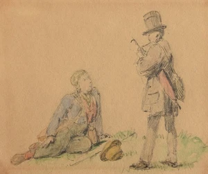 August von Rentzell 1809-1891 Marienwerder zugeschr. / Zeichnung Genre Wanderer - Bild 1 von 11