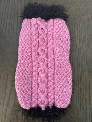 Dallas Dogs Ltd Sweater Small Sz12 Acrylic Bright Pink Black Faux Fur Fashion - Image 1 of 4