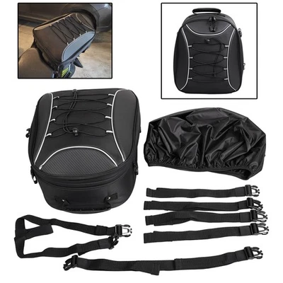 Mochila de almacenamiento de equipaje bolsa casco asiento trasero negra para Harley Dyna BMW F650GS Foto 1 de 4