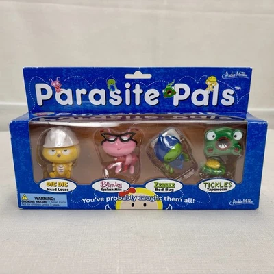 Parasite Pals 4 Figurines 2015 Archie McPhee Louse Tapeworn BedBug Eyelash Mite - Image 1 of 4