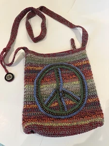Sak  Crochet Crossbody Peace Sign Shoulder BagVintage 8x7 - Picture 1 of 5