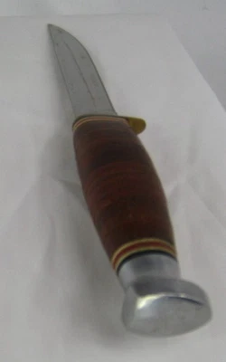 Cuchillo KABAR 1232 de colección mango de cuero apilado con arboledas para dedos hoja de 4” EE. UU.  Foto 1 de 4