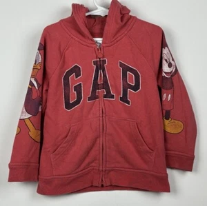 Gap Disney 4 4T Mickey Mouse Donald Duck Red Hoodie Jacket Ears Distressed Logo - Picture 1 of 10