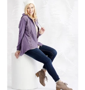 OSO Casuals Purple Lace French Terry Knit Zip Up Hoodie Size XS - Picture 1 of 8