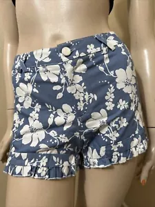 Women’s Light Blue Floral Cotton Casual Summer Stretch Slim Zipper Size L Shorts - Picture 1 of 16