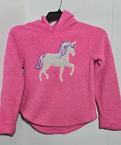 Girls Bright Pink Fuzzy Unicorn Warm Soft Hoodie Sweatshirt Faux Fur L (10-12) - Picture 1 of 10