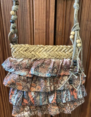 Bandolera Sun 'N' Sand Boho Volantes Tejida Paja Cuentas Hipster Bolso Cartera Foto 1 de 4