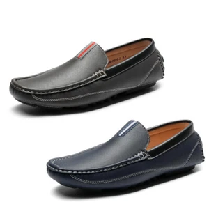 Men's Driving Moccasins Loafers Slip on Lightweight Shoes Grey Navy - Picture 1 of 18