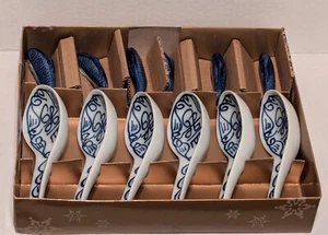 Canton Express Blue and White Double Happiness Porcelain Chinese Spoons and Fish - Picture 1 of 7
