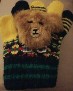 Kids Brown Bear Finger Mittens Gloves Set Harlequin designs Cynthia McKinney - Picture 1 of 3