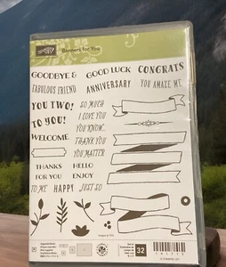 Stamping Up “Banners for You” 141710 Photopolymer Stamp Set Of 32,Goodbye,Enjoy. - Picture 1 of 5