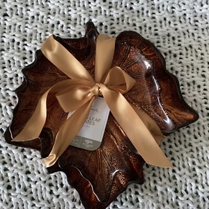 Hallmark Autumn Leaf Glass Copper Decorative Serving Dish 2017 ~ NEW Set of 2 - Picture 1 of 1