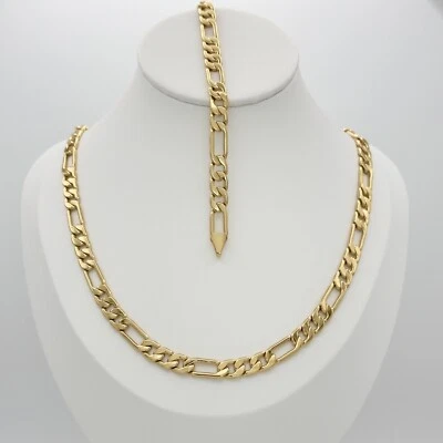 Juego Figaro de oro enchapado pesado 14k, 4 mm, 6 mm, 7 mm, collar, brazalete Foto 1 de 4