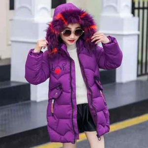 3-12 Years Old Thick Keep Warm Winter Girls Jacket Fur Collar Pattern Hooded - Picture 1 of 36