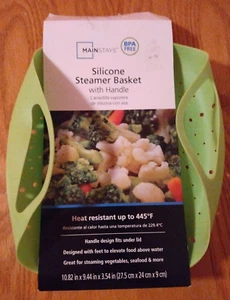 Mainstays Green Silicone Steamer Basket With Handle - Picture 1 of 5