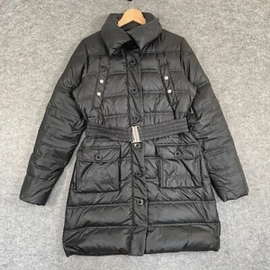 Twinset Jacket Womens Large Black Puffer Duck Down Belted Button Up Coat - Picture 1 of 14