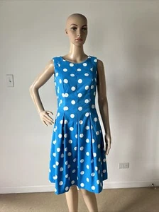Vestido DressBarn Azul Blanco Lunares Sin mangas Bolsillos Hasta la rodilla Plisado 8/M - Imagen 1 de 15