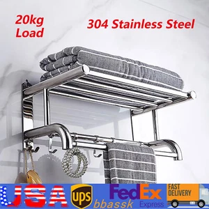 Towel Rack Bathroom Hotel Rail Holder Stainless Steel Wall Mounted Storage Shelf - Imagen 1 de 16