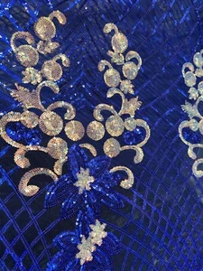 Glitzernder holografischer tiefblauer Spitzenstoff mit Pailletten. Premium Qualität. Hochzeit. BTY - Bild 1 von 6