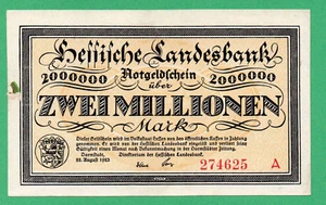 Germany Darmstadt Banknotes 2.000.000 Mark Paper Money 1923 Circulated 274625A - Picture 1 of 2