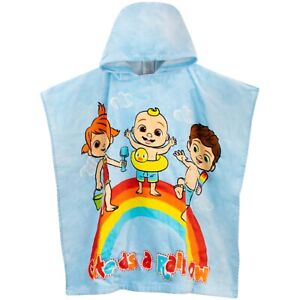 Kids CoComelon Towel Poncho Childrens Hooded Swimwear Accessories Light Blue