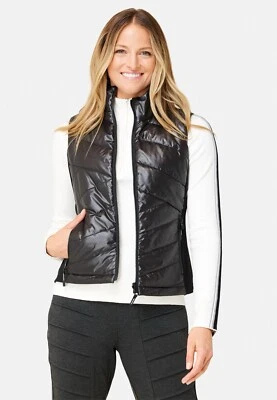 BCBG Generation Women's Puffer Hoodie Vest Black Gray Quilted Size M Pockets - Image 1 of 4
