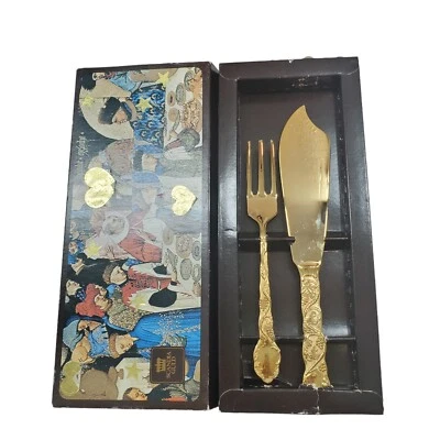 Juego de cuchillos tenedores Scandia Guld chapado en oro de 24 k para servir pasteles  Foto 1 de 4