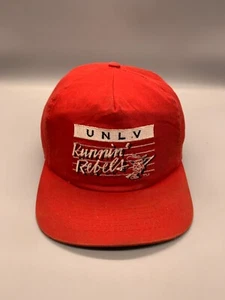 VINTAGE UNLV Runnin Rebels Hat Cap Snap Back Red Script NCAA Basketball Mens 90s - Picture 1 of 13