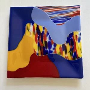"Piastra in vetro fuso Studio Art in vivaci colori di giallo, rosso, blu, verde 11" - Foto 1 di 6