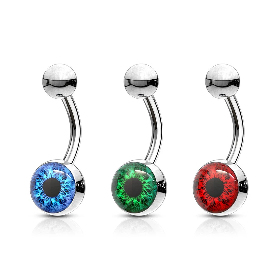 3 - Anillos para ombligo de acero quirúrgico 316L con incrustaciones de globo ocular 14 Ga 3/8" anillo B588 Foto 1 de 3