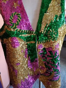 SHIVANI VTG. Sequin Front Western Vest Cotton Lined Womens Large. GORGEOUS - Picture 1 of 11