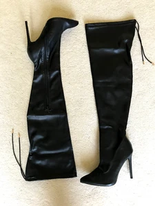 Trends Up Gisele-8 Sexy Stiletto High Heel Black Thigh High Boots Size 10 🔥 - Picture 1 of 4