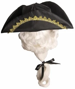 Colonial Hat w/Wig Tricorn Revolutionary Black Halloween Child Costume Accessory - Picture 1 of 1