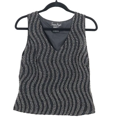 Laurence Kazar бисером шелк Майка женщин L черный громкий роскошь ретро винтажный - Изображение 1 из 4