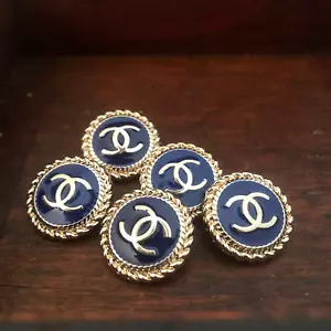 Chanel Buttons Charm Lot Gold Blue 16mm Coat Blazer DIY Craft Jewelry 5 Button - Picture 1 of 8