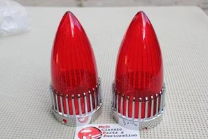 59 Cadillac Red Tail Light Lenses Chome Crown Bezels Custom Harley Car Hot Rod - Picture 1 of 5